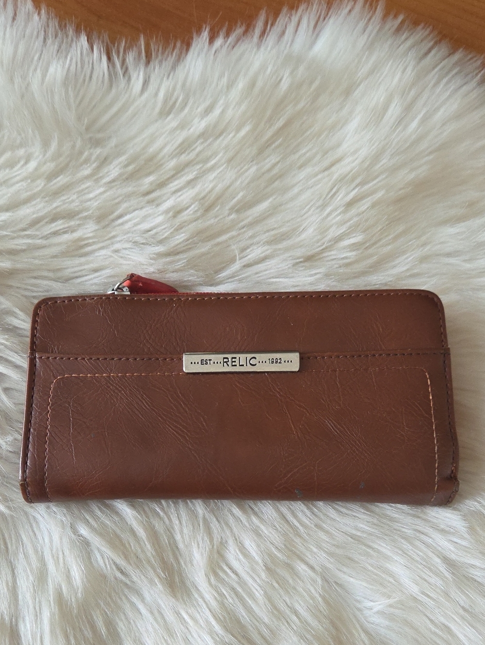 Relic Cognac Brown Zip-Around Wallet with Metal Logo